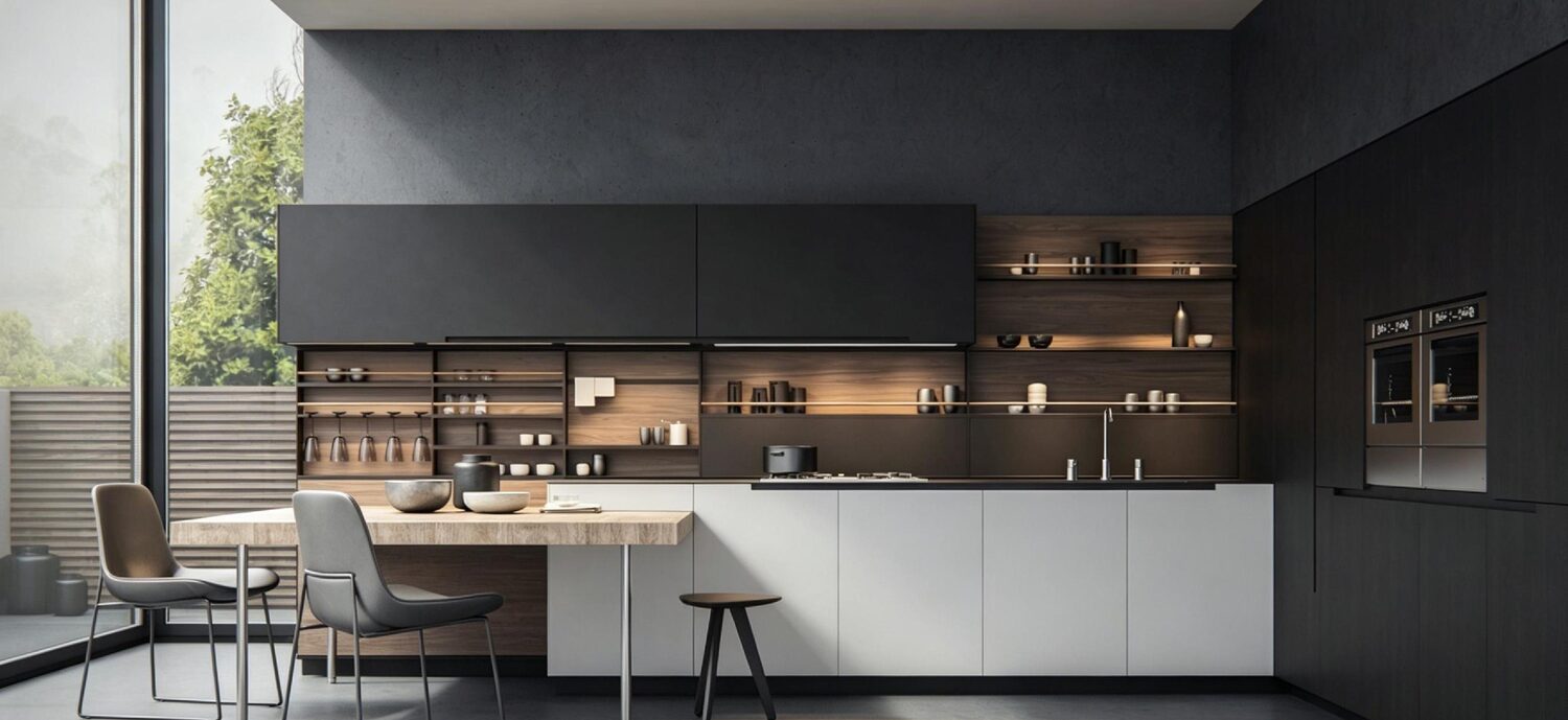 Modern kitchen with open shelving